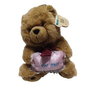 SKM Enterprises White Teddy Bear Plush  Get Well With Red Ribbon Bow 10" Pink